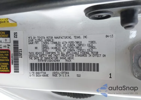 2013 Toyota Tundra Grade 5.7L V8 from USA, damaged, VIN 5TFRY5F1XDX142964